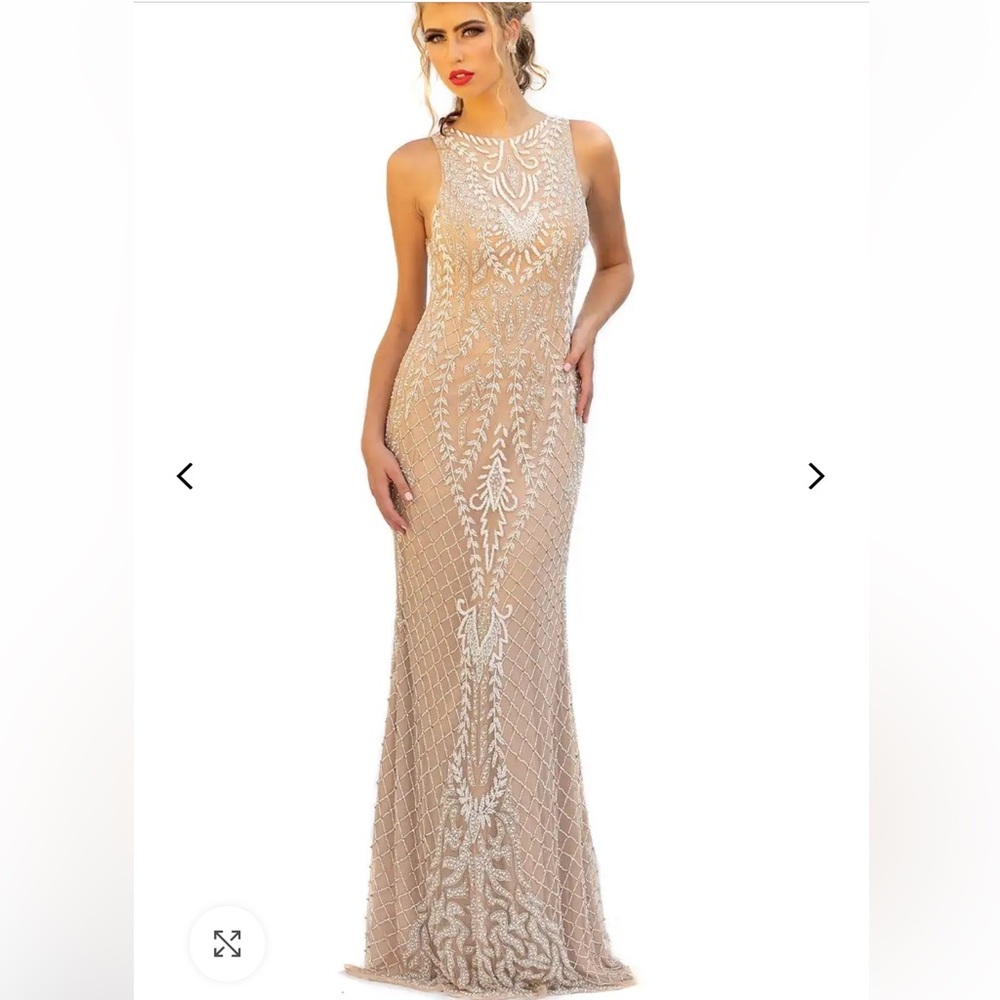 PRIMAVERA COUTURE 3227 NWT Nude Beaded Gown